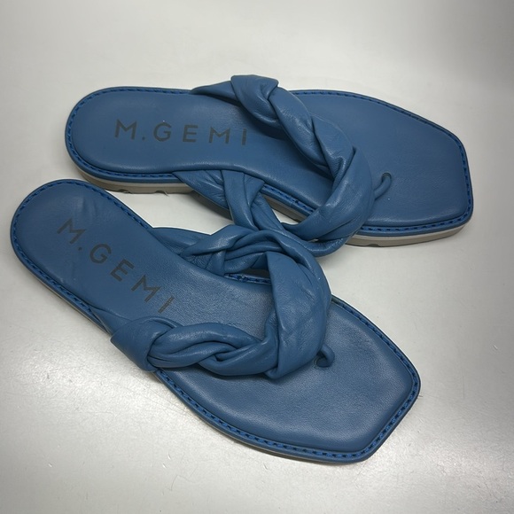 M Gemi The Torcere Sandals Flip Flop Shoes Nappa Leather Twisted Strap Blue 6.5 - Picture 1 of 9